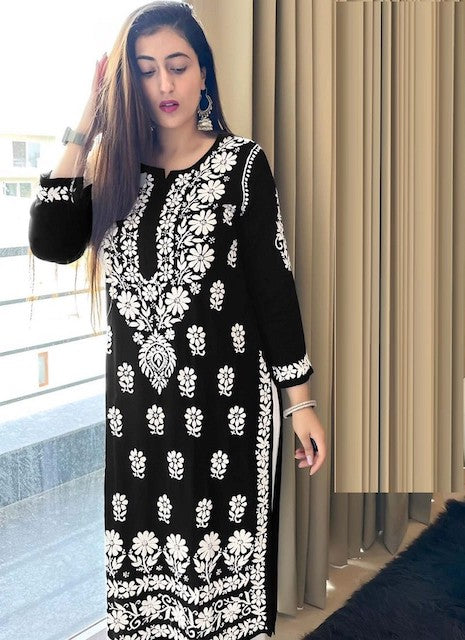 Jenu By Rasil Nx Chicken Kari Rayon Cotton Kurti With Bottom