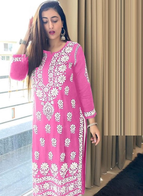 Jenu By Rasil Nx Chicken Kari Rayon Cotton Kurti With Bottom