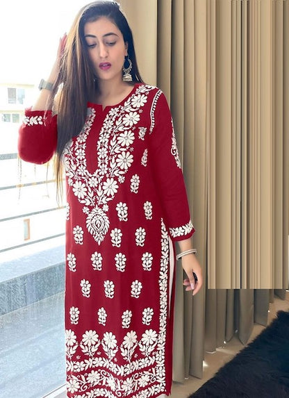 Jenu By Rasil Nx Chicken Kari Rayon Cotton Kurti With Bottom