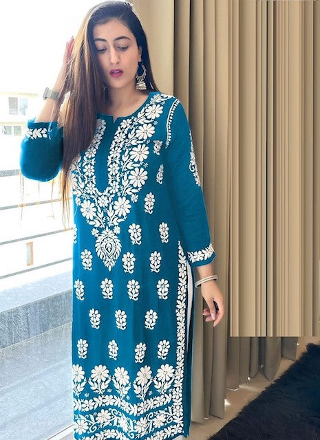 Jenu By Rasil Nx Chicken Kari Rayon Cotton Kurti With Bottom